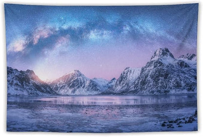HZOHNAGO Mountain Tapestry Aurora Snow Mountain Sunset Pattern Printed Wall Tapestry Wall Hanging for Bedroom Living Room Dorm 60" W x 40" H