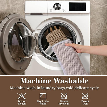 RESARE Waffle Bath Mat, Super Absorbent Non Slip, Machine Washable, Ultra Soft Boho Bath Rugs with Tassels, Upgraded Bordered Design, 17"x24" Brown