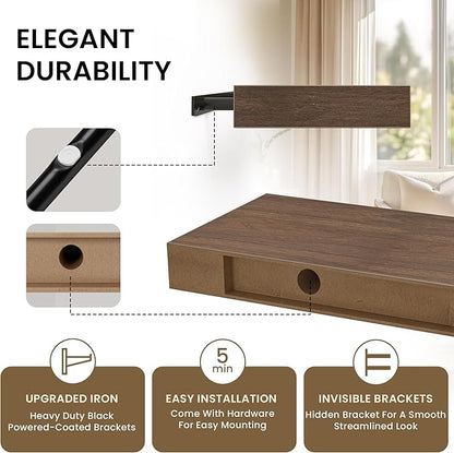 Square Floating Shelves for Wall, 10" W x 10" D x 1.2" H, Small Wooden Wall Mounted Display Shelves with Invisible Brackets for Living Room, Bedroom, Bathroom, Kitchen Decor, Set of 4, Walnut