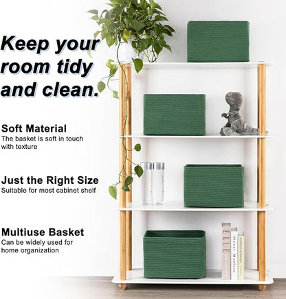 4 Pack Storage Baskets for Organizing, Woven Baskets for Shelves - Perfect for Toys, Books, Towels, and Clothes, Durable Gift Basket Bins Toy Storage, 12.7''L x9''W x7.8''H, Green
