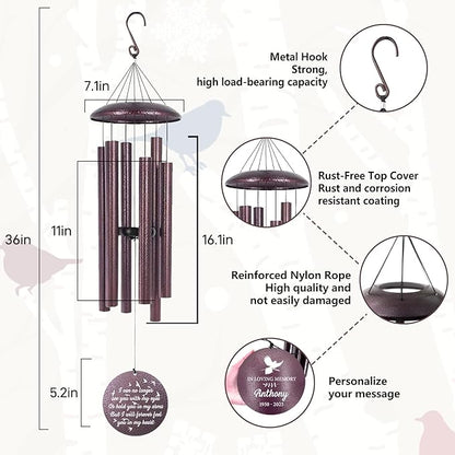 ASTARIN Large Engraving Wind Chime Memorial, Personalized Windchimes in Memory of a Loved One, Loss of Mother Lover Sympathy Gifts, Remembrance Gift for Loss Wife Husband(Produced in USA)