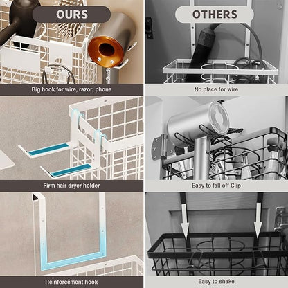 2 Pack Hair Tool Organizer,Adhesive Hair Dryer Holder Cabinet Door/Wall Mounted Adjustable Height Blow Dryer Holder Under Sink Bathroom Hair Appliance Organizer and Storage Countertop(White)