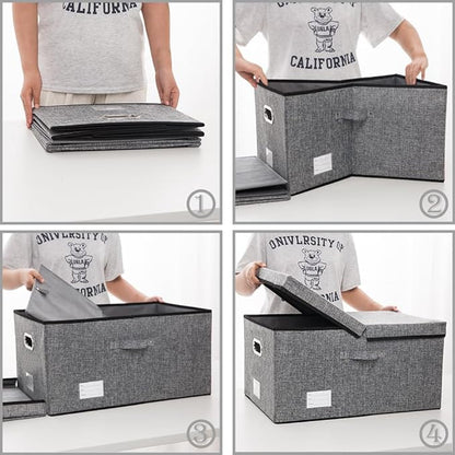 PRANDOM Storage Bins with Lids [3-Pack] Linen Fabric Foldable Storage Boxes Organizer Containers Baskets Cube with Cover (23.4X15.9X11.5) For 6+ Year Old Boys and Girls