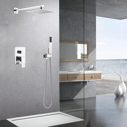 Shower System with High Pressure Rainfall Shower Head, Handheld Shower head and Shower Faucet Trim, Rain Mixer Shower Set Wall Mounted Chrome（Valve Include）