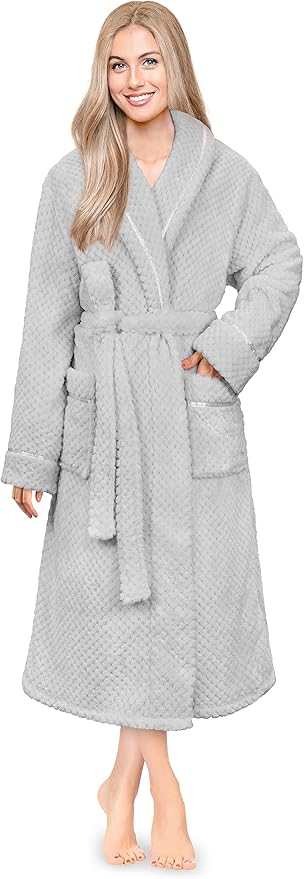 PAVILIA Women Plush Fleece Robe, Soft Textured Bathrobe, Lady Cozy Spa Long Robe