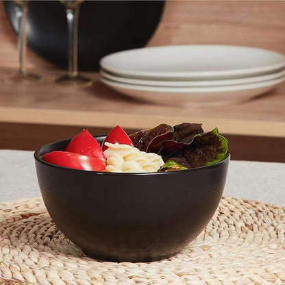 ONEMORE Cereal Bowls Set of 6, 28 oz Large Soup Bowls for Kitchen 6 inch Ceramic Salad Bowls Microwave Dishwasher Safe Deep Serving Bowl Set for Salad Dessert Rice, Black