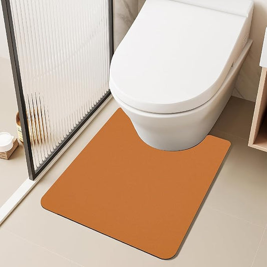 Toilet Rug, Thin Toilet Rugs U Shaped Washable Non Slip Absorbent Quick Dry Low Pile Toilet Mat, 20"x24" U Shape Orange