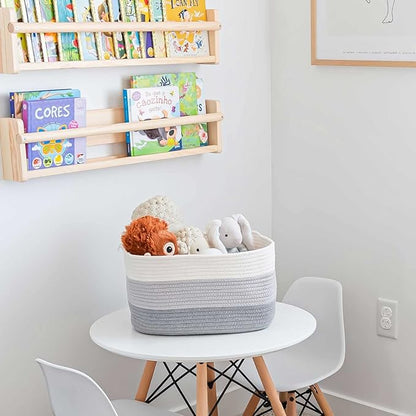 OrganiHaus Woven Storage Baskets for Organizing, Cotton Rope Organizer Bins for Shelves, Closet & Nursery, Dog Toy Basket, Decorative Bins for Toys, Towels & Books - 15x10x9, Grey