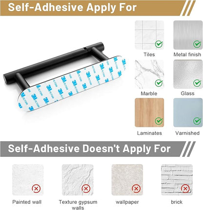 Self Adhesive Matte Black Toilet Paper Holder, SUS304 Stainless Steel Toilet Roll Holder, Double Base Paper Towel Holder Wall Mount No Drilling for Bathroom, Kitchen, Washroom