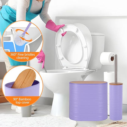 Bathroom Accessory Set,10 PCS Purple Bathroom Set with Trash Can,Toothbrush Holder,Soap Dispenser,Toothbrush Cup,Vanity Tray,Soap Dish,Toilet Brush,Qtip Holders