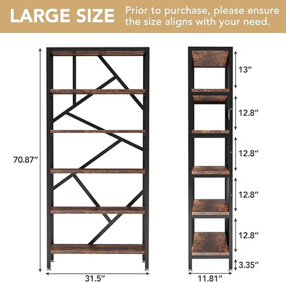 Tribesigns 71 Inch Industrial Bookshelf, 6 Shelf Etagere Bookcase, Free Standing Open Book Shelves Storage Display Shelf, Wood Shelving Units Organizer Rack for Bedroom Home Office Living Room