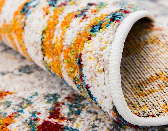 Unique Loom Rosso Collection Vintage, Geometric, Bohemian, Traditional, Distressed, Southwestern Area Rug, 4' 0" x 6' 0", Multi/Ivory