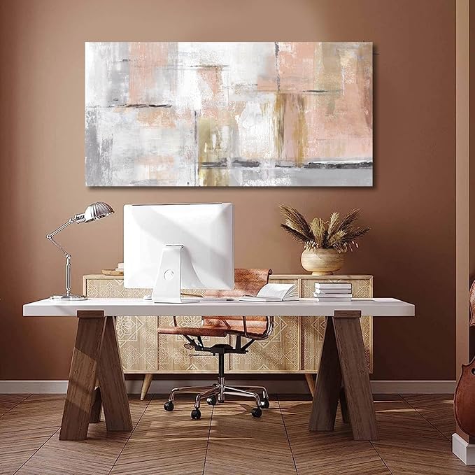 SOUGUAN Canvas Art Gold Wall Decor for Girl Pink Pictures for Living Room Wall Decoration Abstract Wall Art White Modern Painting Pictures 20"x40"