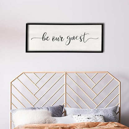 comurdyo Be Our Guest Wall Decor Sign 40”X15” Large Master Bedroom Above Bed Wall Decor Wood Framed Guest Room Sign Simple Rustic Farmhouse Over Bed Bedside Wall Art (Black)