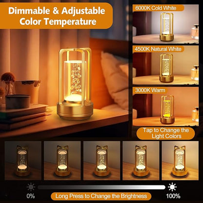 Portable Table Lamp for Outdoor Indoor: Cordless Rechargeable Desk Lamp with 3 Color Stepless Dimmable - Metal Battery Operated Small Lantern Light for Restaurant/Bedroom/Bar/Coffee Shop/Camping