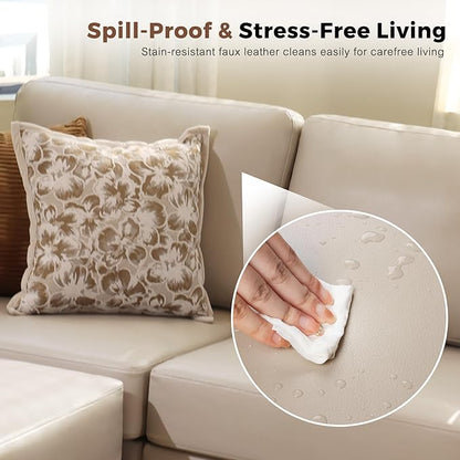 Oversized 172.5" Faux Leather Modular Sectional Sofa, Modern Large 11 Seater U Shaped Couch with Storage Seat with Reversible Chaise Deep Seat for Living Room DIY Combination - Whitesand