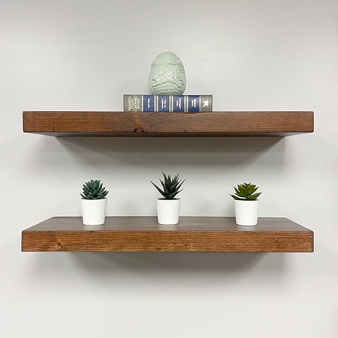 URBANDI, Rustic Floating Shelves, Set of 2, Hidden Bracket, Solid Wood, Heavy Duty, Wall Mounted Shelves, (Provincial, 36Wx10D)