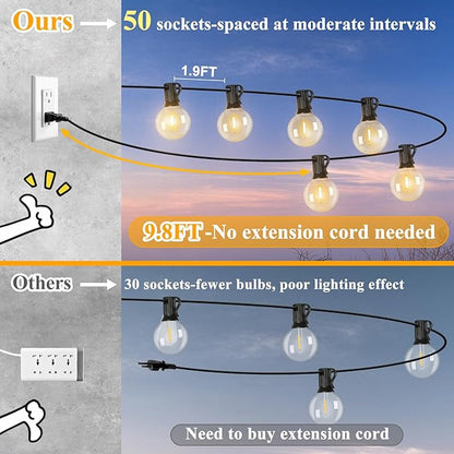 VerRon 100FT LED G40 Globe String Lights, Waterproof Shatterproof Outdoor Patio Lights with 50+2 Dimmable Edison Bulbs, Backyard Hanging Light, Warm White for Bistro Party Wedding Deck Garden