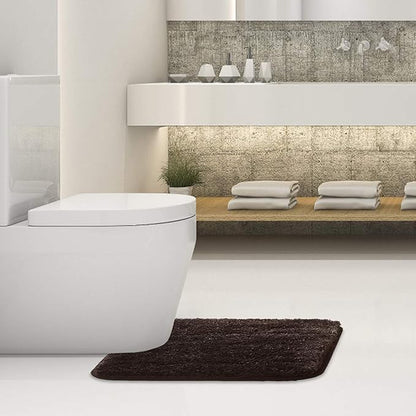 Suchtale Bathroom Contour Rug Non Slip Bath Mat Water Absorbent Soft Microfiber Shaggy Bathroom Mat Machine Washable Bath Rug for Bathroom Thick Plush U Shape Toilet Rug (20 x 24, Brown)