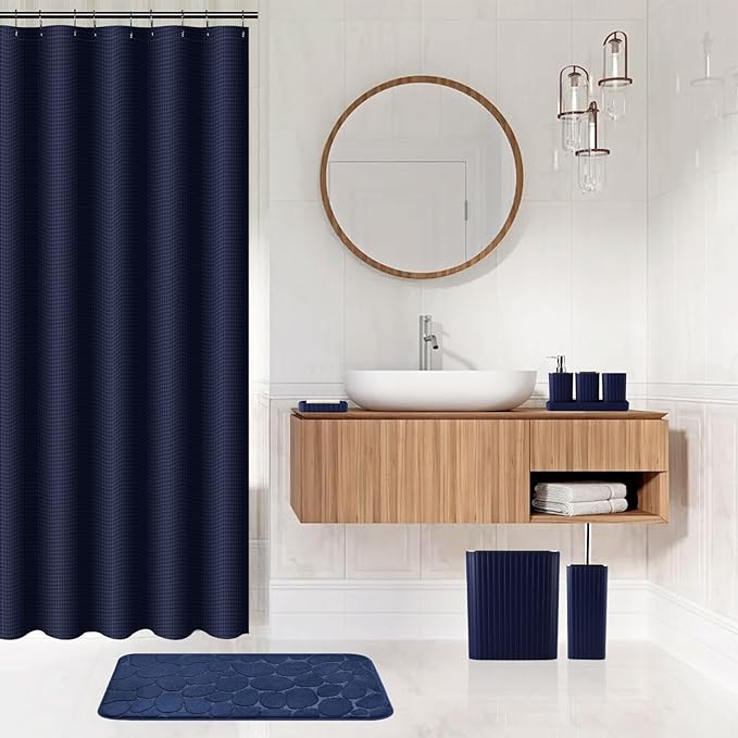 28PC Bathroom Set - Gorgeous Blue Bathroom Set, Bathroom Accessory Set, Blue Shower Curtain Set with 5PC Shower Organizer