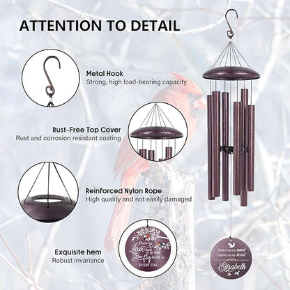 ASTARIN 36" Large Deep Tone Personalized Name Sympathy Wind Chimes, Cardinal Memorial Wind Chime for Loss of Mother Father Loved One, Bereavement Condolence Gifts Decor Outdoor Patio Garden