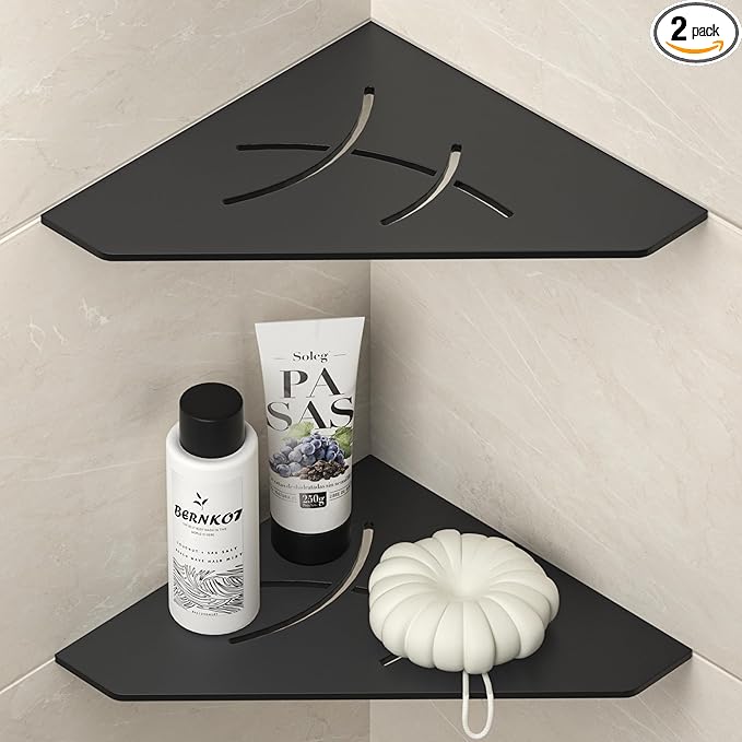 Corner Shower Shelf 10", Matte Black 304 Stainless Steel Pentagonal Corner Shelf Recessed Bathroom Storage Shampoo Holder Organizer Shelf 2 Pack
