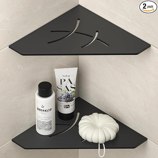 Corner Shower Shelf 10", Matte Black 304 Stainless Steel Pentagonal Corner Shelf Recessed Bathroom Storage Shampoo Holder Organizer Shelf 2 Pack