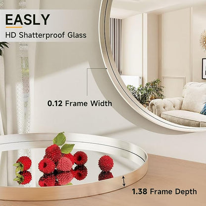 24 Inch Round Bathroom Mirror - Wall Mounted Circle Mirror with Metal Frame, Modern Mirror Suitable for Bathroom, Vanity, Entryway, Living Room, Wall Decor,Silver