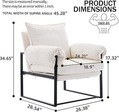 YISHENG Accent Chair with 6-Angle Adjustable Backrest, Chenille Fabric Living Room Chair Upholstered Lounge Chair, Modern Chair Cozy Reclining Chair for Reading Room, Set of 2 White