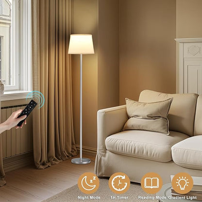 【Upgraded】Floor Lamps for Living Room, Modern Floor Lamp with Remote Control, Dimmable Colors Temperature Standing Lamp Foot Switch, 9W Bulb Tall Lamps for Bedroom Office Kid Room - Silver