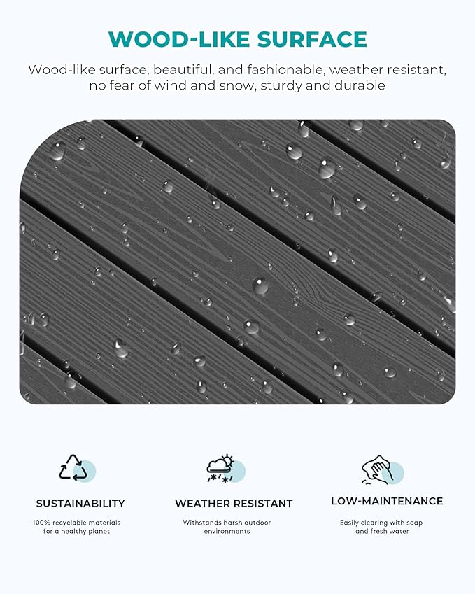 SERWALL Patio Coffee Table, HDPE Rectangle Outdoor Coffee Table Set of 2, Black