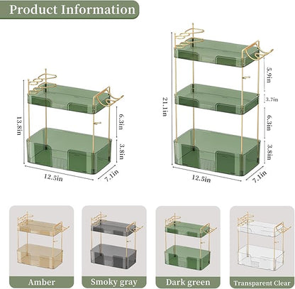 YCIA&DONE Bathroom Counter Organizer, Large Makeup Organizer Countertop, Shelf Storage, Vanity Tray, Easily Assemble for Bathroom Organizers and Storage, Undersink, Cabinet, 3 Tiers Green