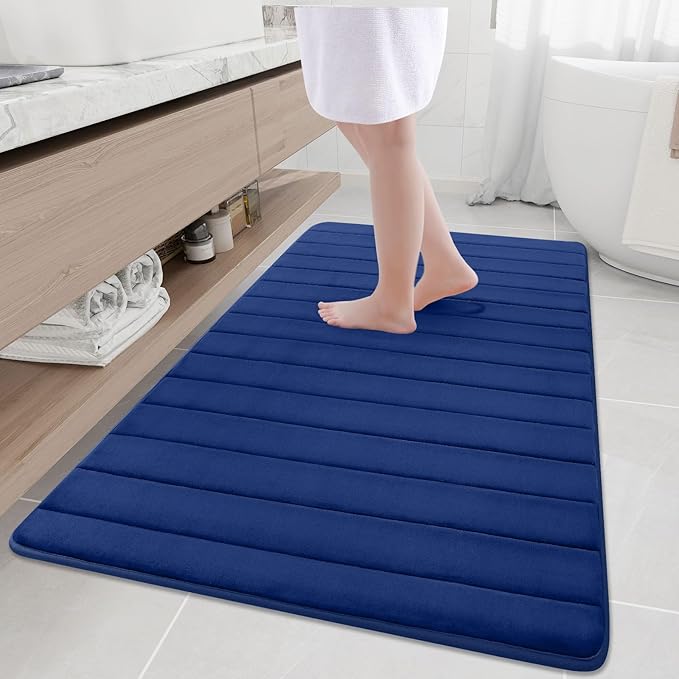 Buganda Memory Foam Bath Mat, 59" x 34", Ultra Soft and Non-Slip Bathroom Rugs, Water Absorbent and Machine Washable Bath Rug Runner for Bathroom, Shower, and Tub, Navy Blue