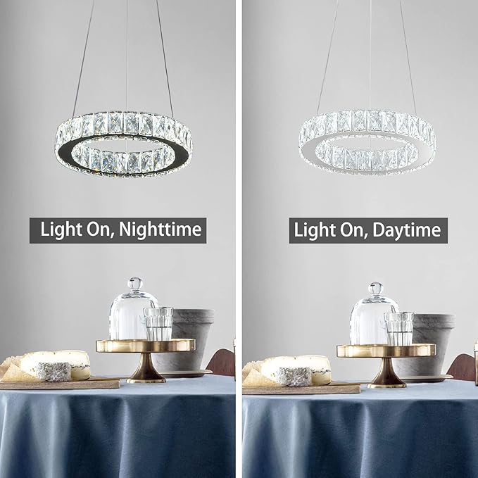 11.8" Crystal Chandelier LED Round Flush Mount Ceiling Light Fixture Modern Hanging Pendant Lighting Mini Ring Chandeliers for Dining Room Kitchen Island Hallway Bathroom (Cool White)