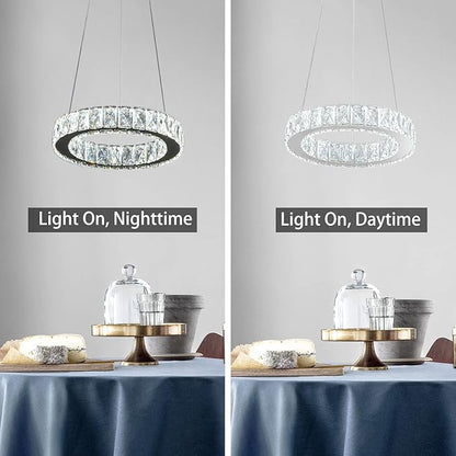 11.8" Crystal Chandelier LED Round Flush Mount Ceiling Light Fixture Modern Hanging Pendant Lighting Mini Ring Chandeliers for Dining Room Kitchen Island Hallway Bathroom (Cool White)