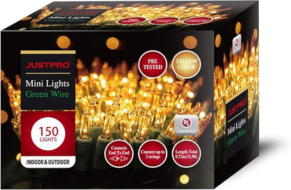 150LIGHTS Yellow Extra-Bright with End Connectors Christmas Decorative Lights 9.72m UL Certified Mini String Light Set Waterproof for Home Garden Holiday Christmas Tree Party Patio Wedding