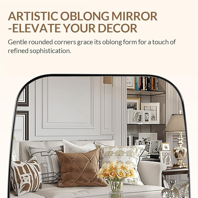 ANDY STAR Polished Chrome Mirror, 24x32 Oblong Bathroom Mirror for Vanity with Stainless Steel Metal Frame, Silver Oval Mirror Modern Anti Rust Wall Mounted