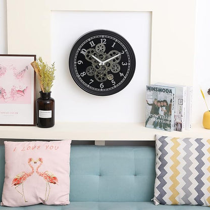 CLXEAST 15 Inch Real Moving Gear Wall Clock, Vintage Industrial Steampunk Metal Wall Clocks for Living Room Decor,Kitchen, Home Office,House Warming Gifts New Home