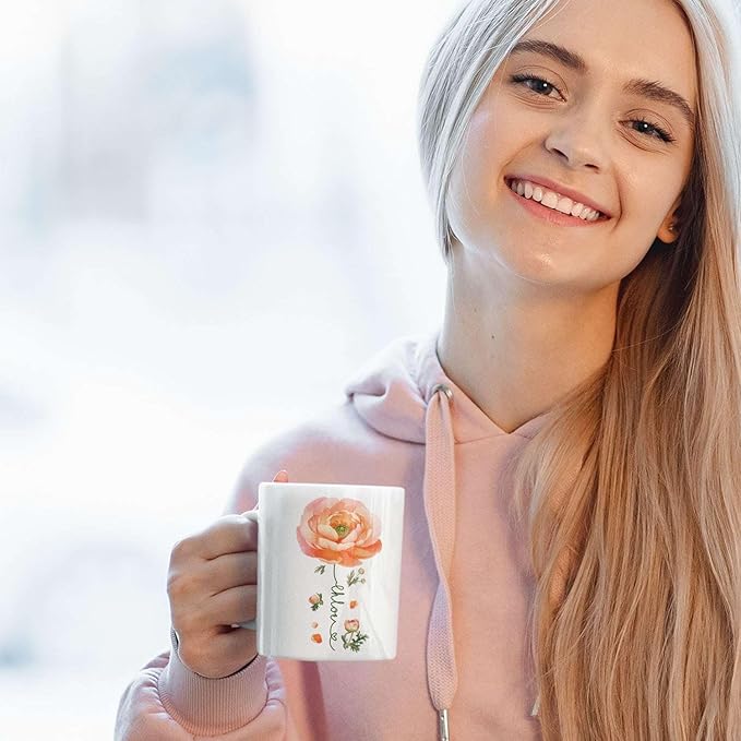 Ranunculus Lover Accent Mug, Novelty Flower Themed Coffee Cup 11oz 15oz, Customized Ranunculus Floral Mug With Name, Personalized Flower Decorative Cup, Gift For Birthday