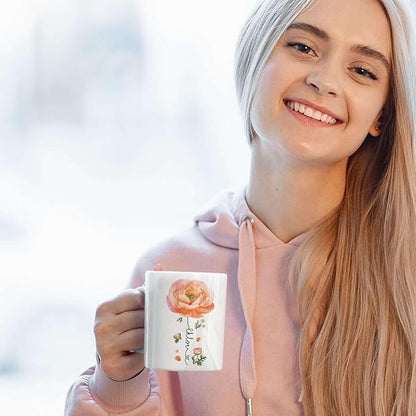 Ranunculus Lover Accent Mug, Novelty Flower Themed Coffee Cup 11oz 15oz, Customized Ranunculus Floral Mug With Name, Personalized Flower Decorative Cup, Gift For Birthday