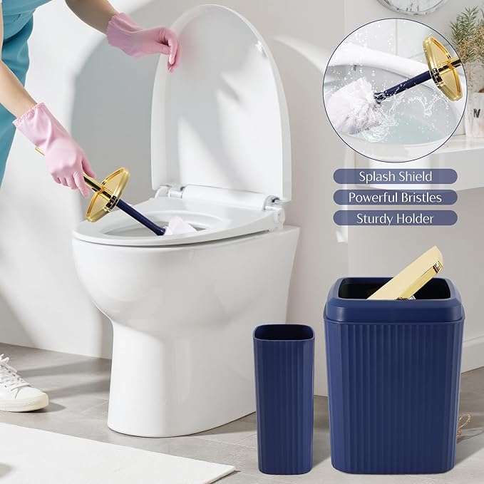 17PCS Bathroom Accessory Set Bathroom Set Navy Blue Bathroom Accessories,Toilet Brush, Trash Can, Qtip Holder Dispenser& 3PCS Soap Dispenser