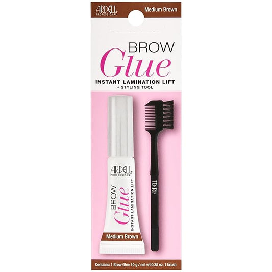 Ardell Brow Glue Medium Brown with Styling Brush ?€? Tinted Eyebrow Gel for Lamination Lift, All-Day Extreme Hold Brow Gel for Defined Brows, 0.35 oz