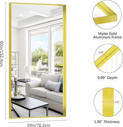 Gold Bathroom Mirror, 30x60 Inch Rectangular Deep Frame Mirror, Large Wall Mounted Bathroom Vanity Mirror Over Sink for Bedroom,Restroom, Living Room, Hangs Vertically or Horizontally