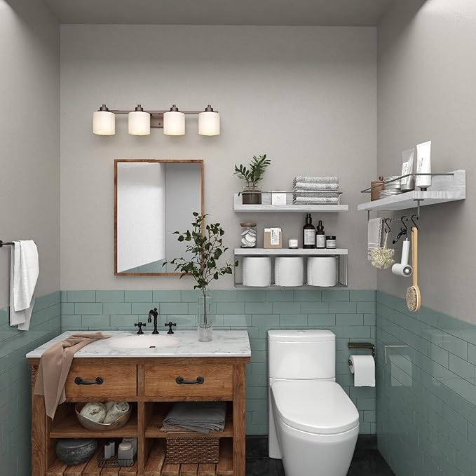 22.5 inches Bathroom Shelves Over Toilet for Wall, Floating Shelves with Storage Basket Paper Holer for Kitchen Living Room, Bedroom & Classroom, Set of 3 (White and Grey)