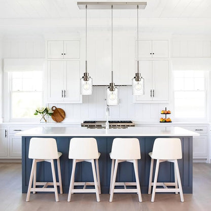 3-Light Farmhouse Chandelier Light Fixture Brushed Nickel Clear Seeded Glass Dining Room Hanging Modern Pendant Lighting Over Table,Traditional Ceiling Lights for Kitchen Island Entryway