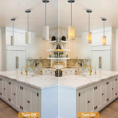 Alabaster Pendant Light Kitchen Island, H-9.5in Nickel Pendant Light Fixtures with Natural Marble Shade, Adjustable Ceiling Pendant for Dining Room, Living Room, Bedroom & Bathroom
