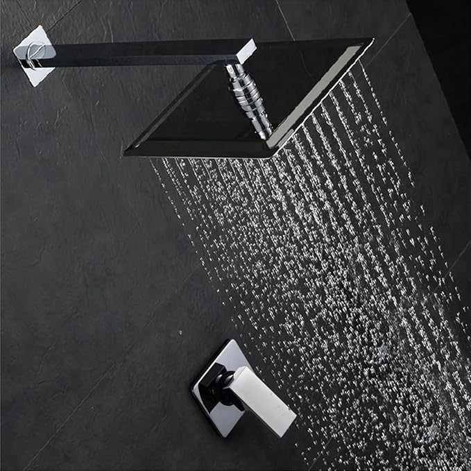 POP SANITARYWARE Shower Faucet Set Chrome Bathroom 10 Inch Rainfall Mixer Shower Head System Wall Mounted Single Handle Shower Trim Kit with Rough-in Valve