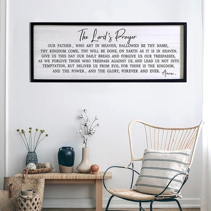 Our Father Prayer Bible Verse Framed Wall Art, 40''×15'' Rustic Religious Christian Lords Prayer Sign for God Jesus Christ Prayer, Horizontal Holy Inspirational Catholic Scripture Decor
