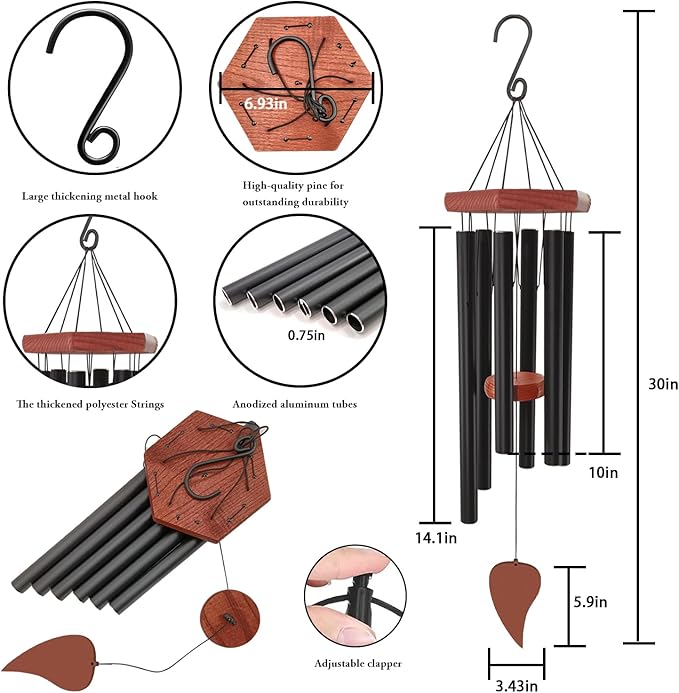 Wind Chimes for Outside, Memorial Wind Chimes with 6 Long Metal Tubes, Sympathy Wind Chime with Sound, Perfect for Garden, Patio and Yard