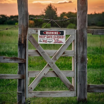 Rustic Warning Gate Plaque - Decorative Wooden Pig Sign for Farm Fence & Wall Gate Decor